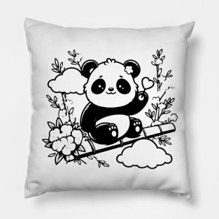 "Garden Panda Bliss" - Playful Panda Amongst Blossoms Pillow