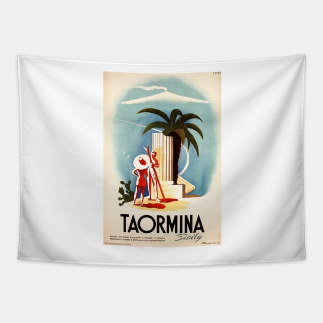 Teatro Antico in TAORMINA Sicily Italy Vintage Travel Tapestry by vintageposters