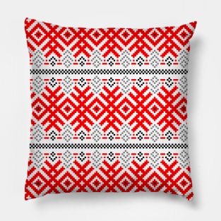 Unity - Force Protection Abundance - Ethno Ukrainian Traditional Pattern - Slavic Ornament Red Black Pillow