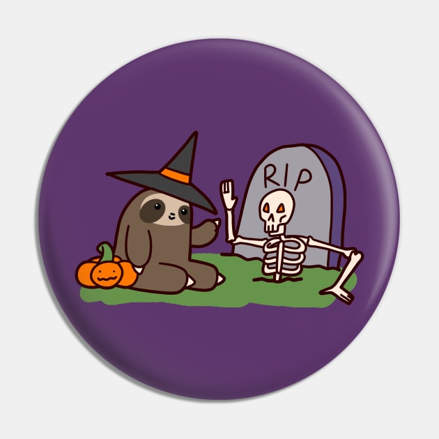 Sloth and Spooky Skeleton Pin by saradaboru