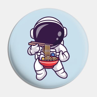 Cute Astronaut Eating Ramen Noodle With Copstick Cartoon Pin