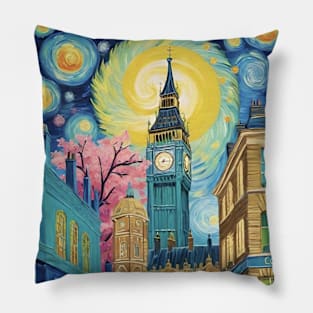 London Twilight Dreams: Van Gogh Inspired Big Ben Skyline Pillow