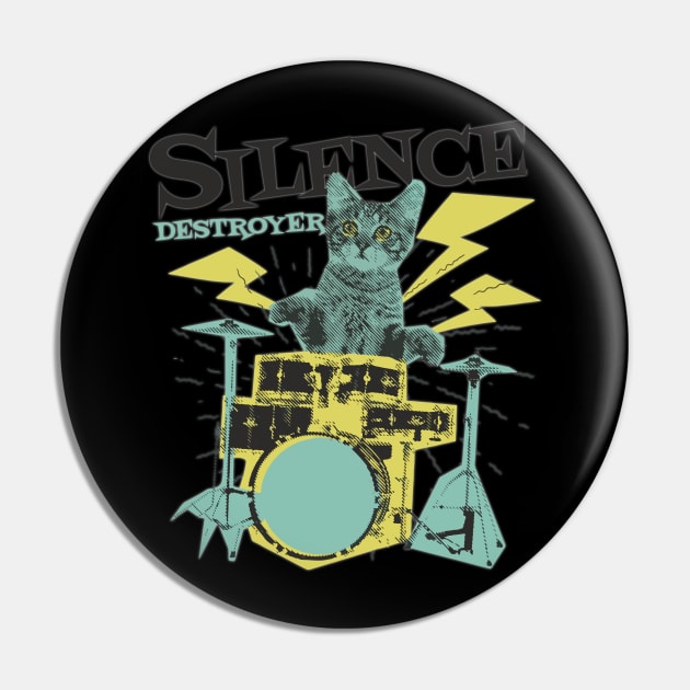 Cat drummer Pin by Catfactory