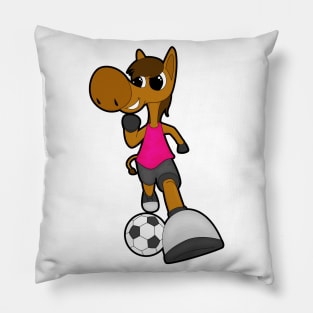 Horse as Soccer player with Soccer ball Pillow