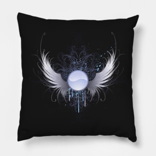 Round Banner with Angel Wings ( White Wings ) Pillow