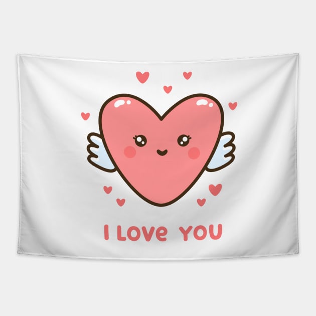 Kawaii heart with text "I  love you" Tapestry by Viaire