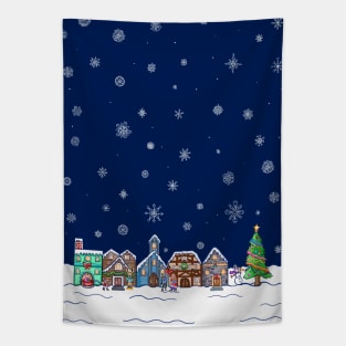 Jolly Vintage Christmas Village Tapestry