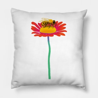 Honey Bee feeding from red flower Pillow