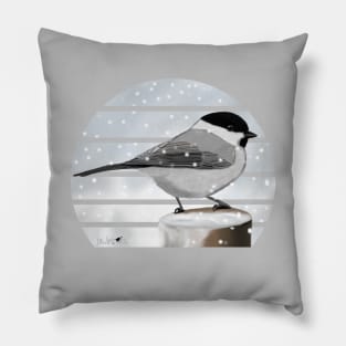 Willow Tit Bird Illustration Pillow