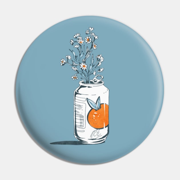 Wildflowers Orange Drink Can Farmcore Cottagecore Aesthetic Pin by Sassee Designs