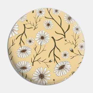 White Daisy Flower Pattern on Wheat Yellow Background Pin