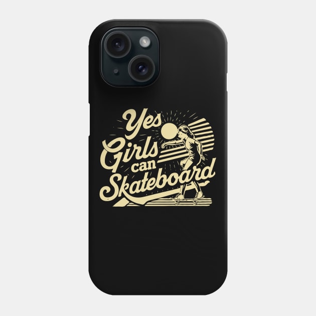 Yes Girls Can Skateboard, Retro Skateboard Girl Phone Case by Chrislkf