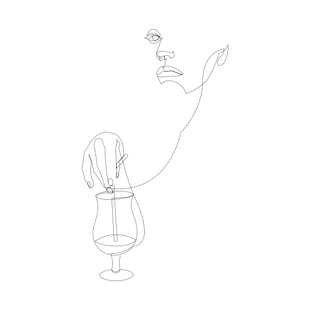 cocktail woman - one line art - thirsty thursday by addillum