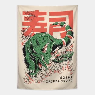 Vintage Japanese Sushi Triceratops // Retro Dinosaur Manga Tapestry