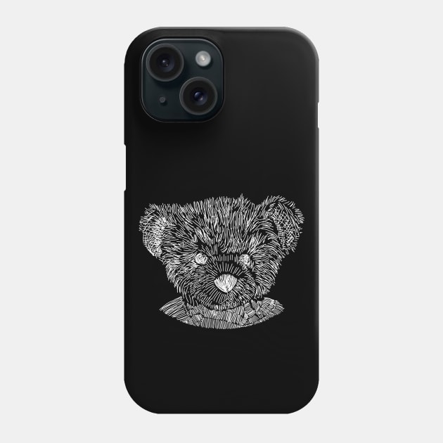 Spooky Teddy Bear Horror White Line Sketch Phone Case by ellenhenryart