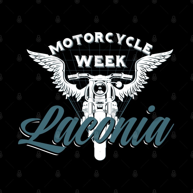 Laconia motorcycle week logo style - white and blue by PincGeneral