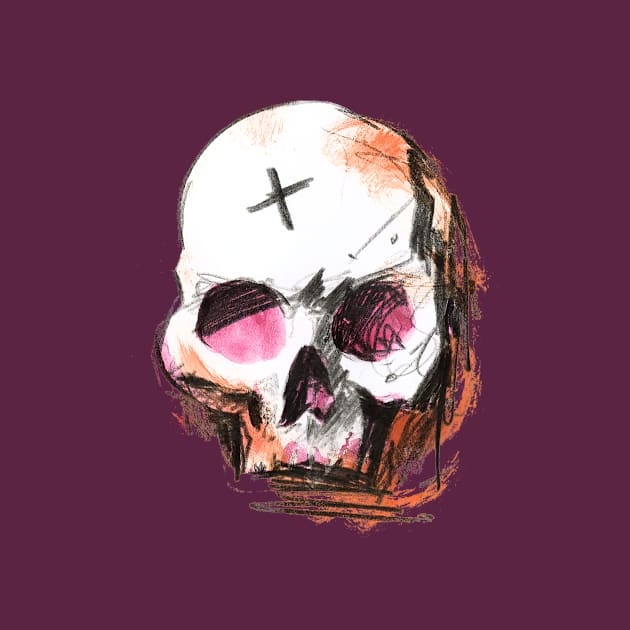 Skull Pencil and Watercolor Painting - Grunge Look by KalebLechowsk