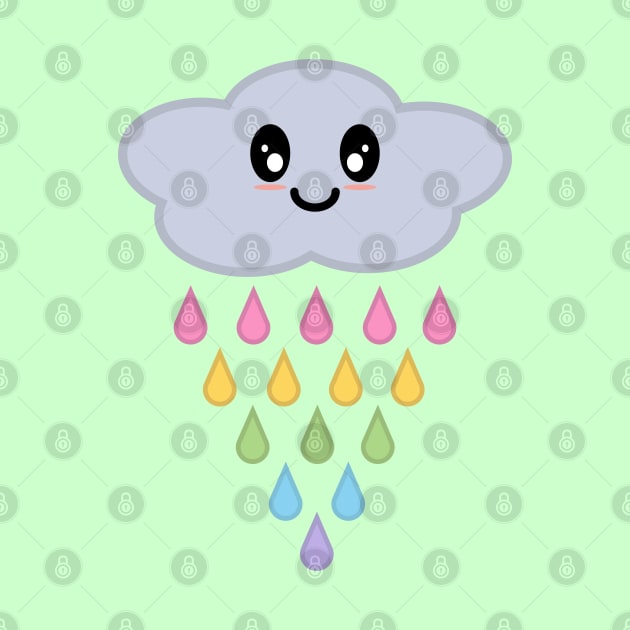 Kawaii Cute Raining Rainbow Rain Cloud in Green by Kelly Gigi