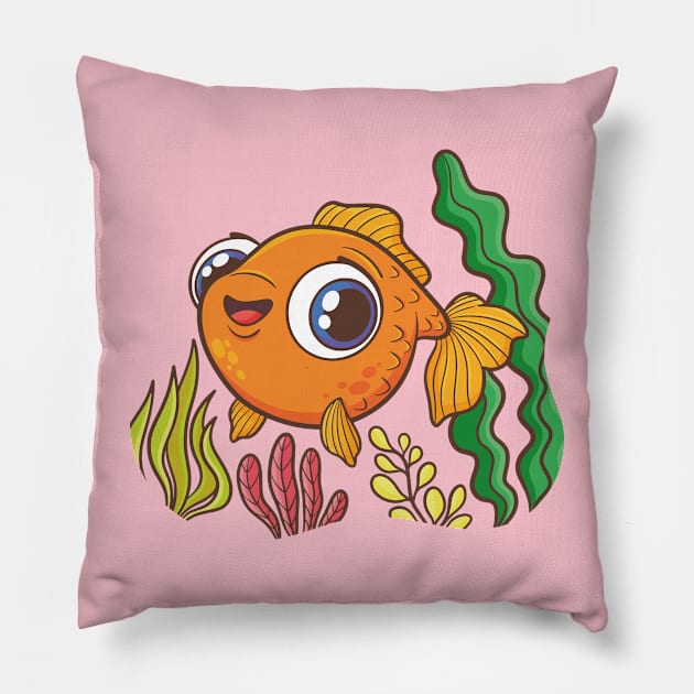 Goldfish Cartoon Illustration Pillow by Mako Design 