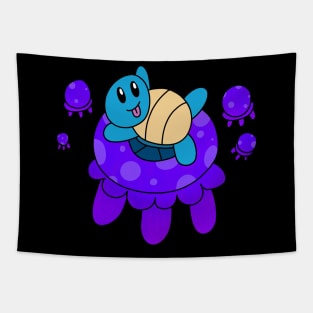 Cute Turtle Rides Jellyfish Tapestry