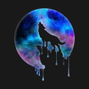 Howling Wolf - Full Moon - watercolour - Art - Trend - Splatter- Gift - Universe - Space - Galaxy T-Shirt