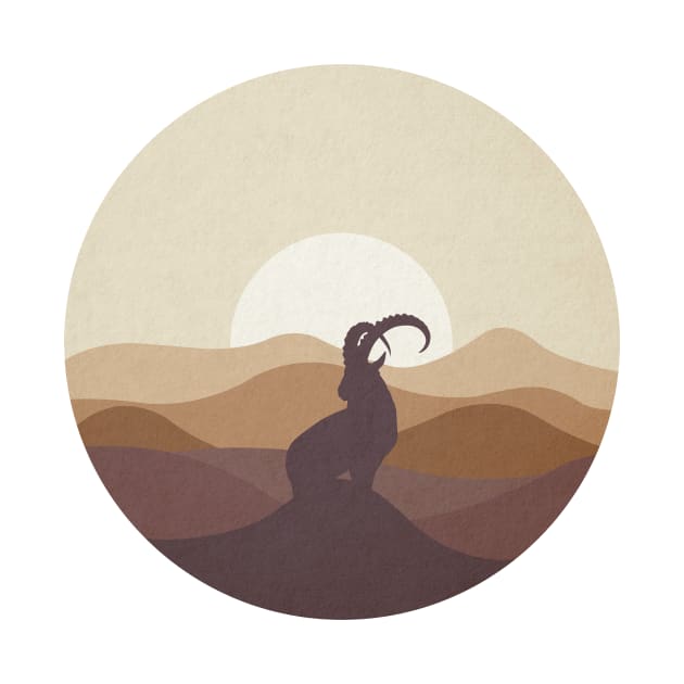 Flat Landscape Ibex Desert Animal Silhouette by astralprints