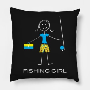 Funny Fishing Girl Illustrated Stick Girl Fisherwoman Pillow