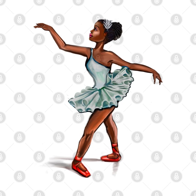 Ballerina in blue green dress and in red shoes - ballerina doing pirouette in red tutu and red shoes  - brown skin ballerina by Artonmytee