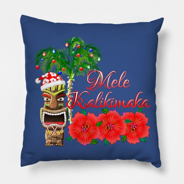 Mele Kalikimaka Hawaiian Tiki Pillow by macdonaldcreativestudios