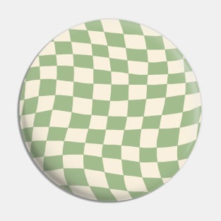 Green and Cream Distorted Warped Checkerboard Pattern I Pin