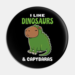 I Like Dinosaurs and Capybaras Cartoon Pin