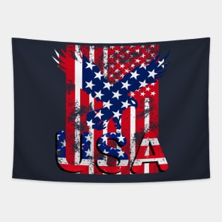 USA American Flag Patriotic Day Typography Vintage retro T-Shirt for Men, Women & Kids" Tapestry