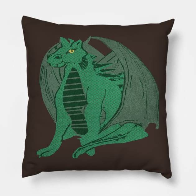 Hand-drawn sitting Wood Dragon - The Defiant Pillow by Eejee Art