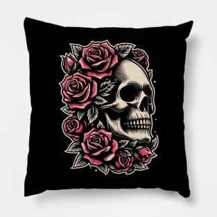 gothic skull with roses Pillow