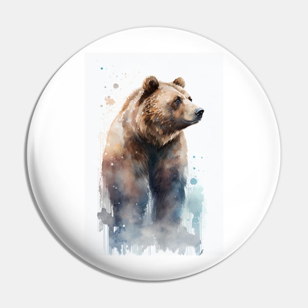 Ornamental Watercolor Grizzly Pin by Abili-Tees