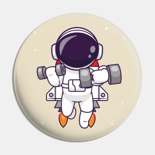 Cute Astronaut Lifting Dumbbell With Rocket Cartoon Pin