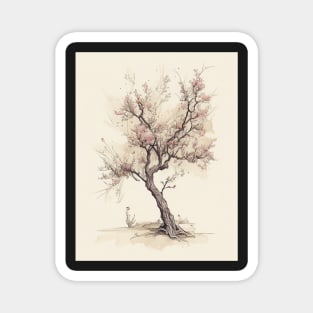 Minimalist Antique Peach Tree Sketch Art Printable Magnet