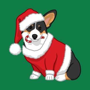 Cute Tricolor Corgi in Santa Christmas Costume T-Shirt