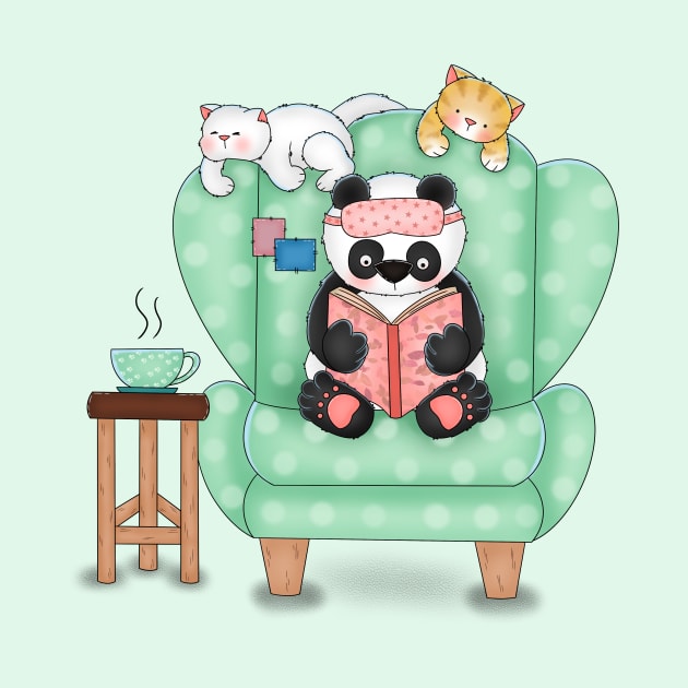 Cute panda reads a book by Athikan