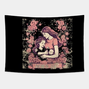 mom with her kids cool vintage gift Tapestry