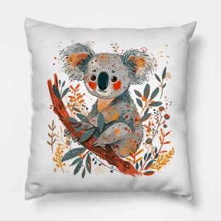 Adorable Koala on Tree Pillow