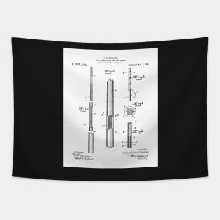 Pool Cue Patent - 9 Ball Art - Black And White Tapestry