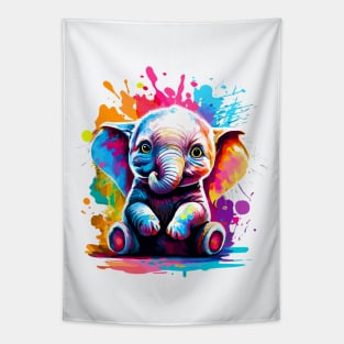 Little Elephant - Cute Baby Elephant Colourful Tapestry