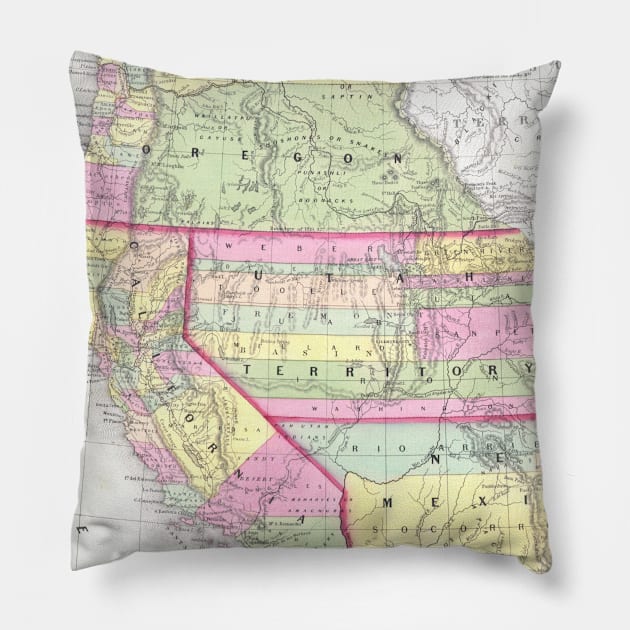 Vintage Map of The Western United States (1853) Pillow by Bravuramedia