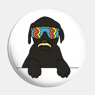 Black labrador Dog with moustache wearing 80's sunglasses Pin