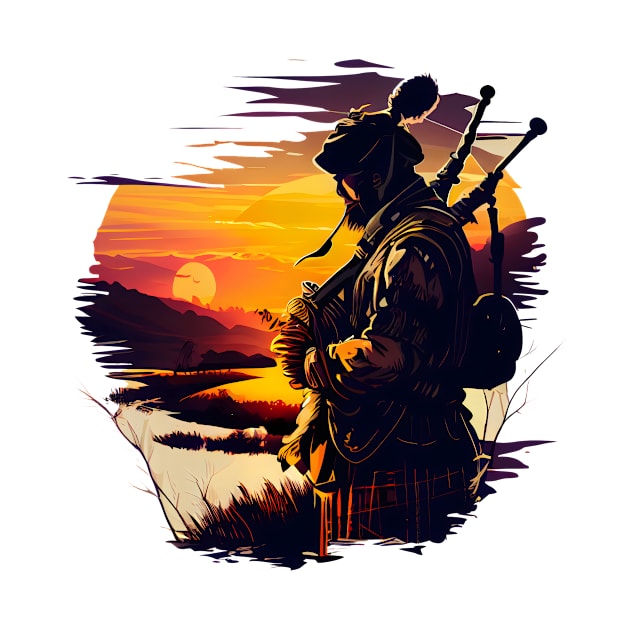 Bagpipe players in the sunset by MLArtifex