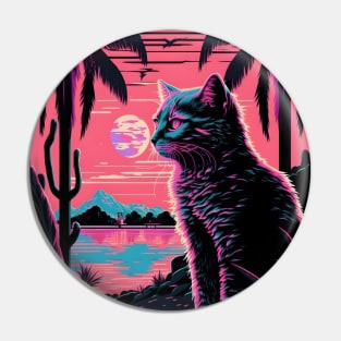 Cat and Nature Retrowave Synthwave Pin