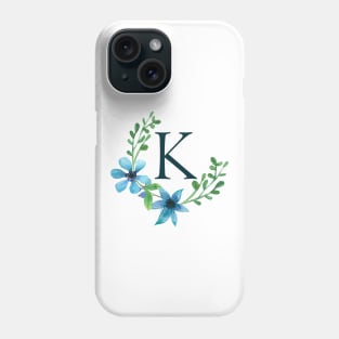 Floral Monogram K Pretty Blue Flowers Phone Case
