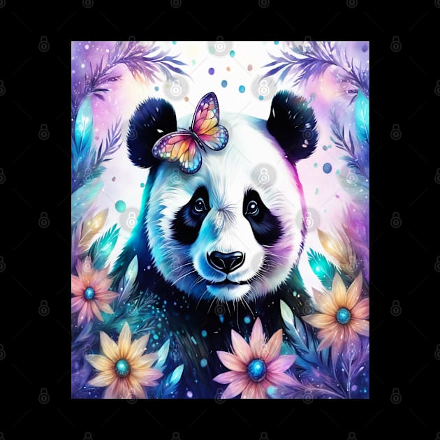 Fantasy, Watercolor, Panda Bear With Flowers and Butterflies by BirdsnStuff