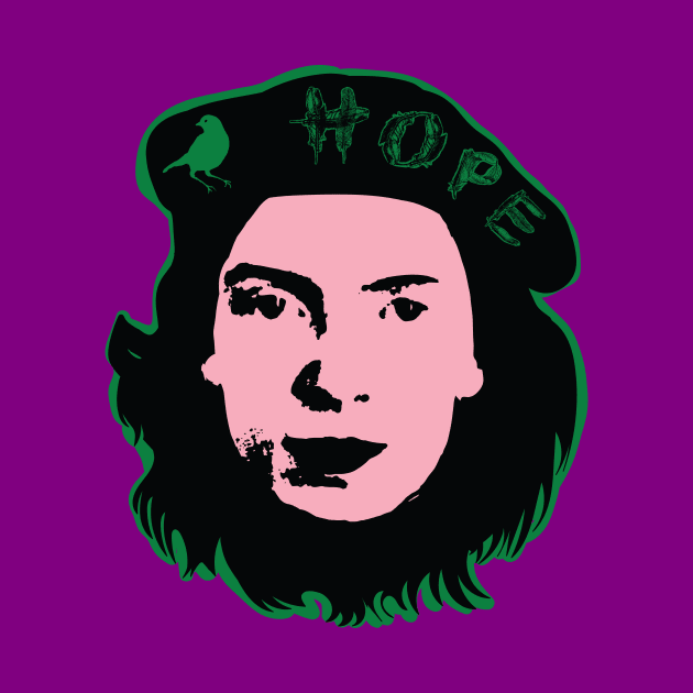HOPE is the Thing With Feathers Emily Dickinson Che Guevara Pop art design Dark Lime Green  Version by pelagio